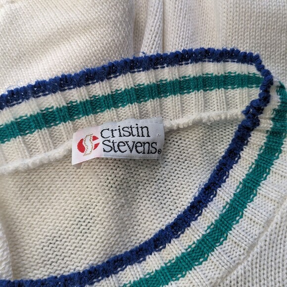 Vintage 80s Cristin Stevens Sweater Top Mock Neck Argyle Knit Size M - Picture 8 of 9